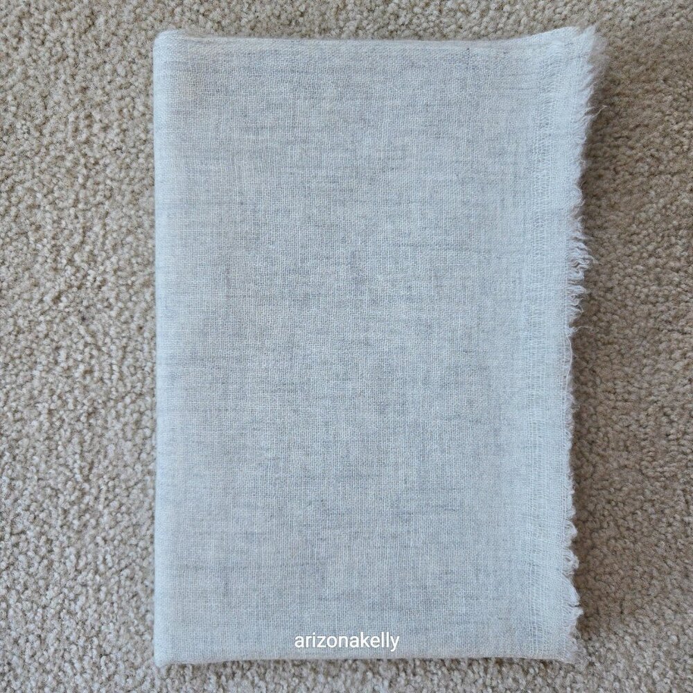 Lightweight Cashmere Woven Scarf with Open Weave Detail at Ends Oatmeal Cream - Picture 11 of 11